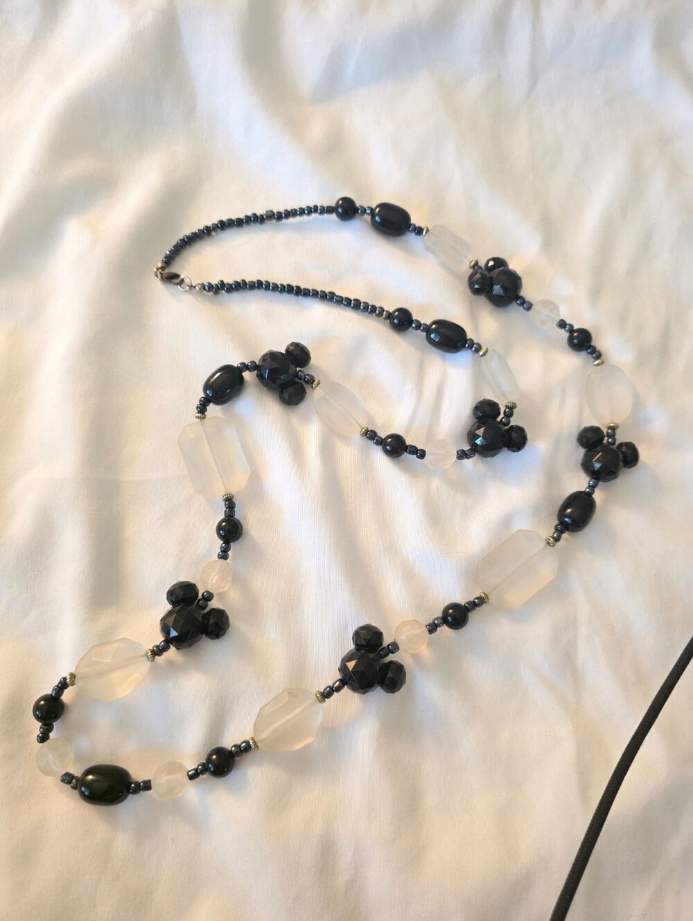 Disney Mickey Head Long Necklace From Disney World Black and Frosted Beads